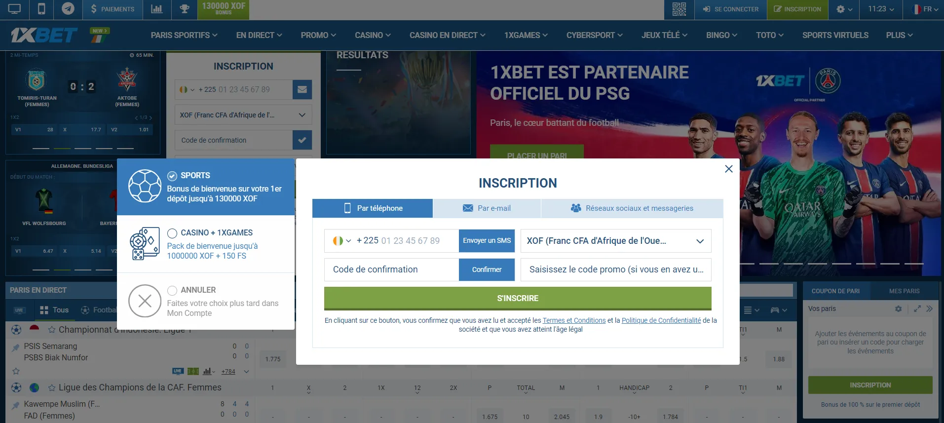 1xBet inscription